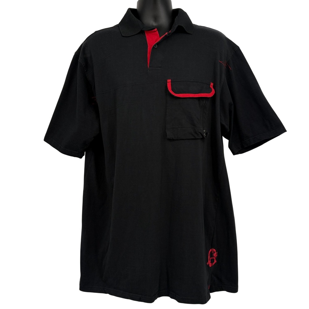 Marithe Francois Girbaud Polo Shirt Mens XL Black Red Dragon Y2K Utility Vintage